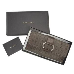 #140 Bvlgari Brown Canvas/Leather Trifold Envelope Wallet with Box